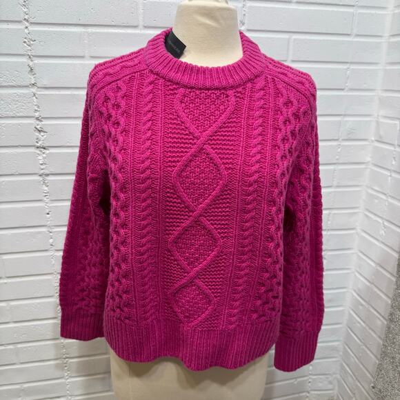 360 Cashmere NWT Anna Sweater Cable Knit Chunky Wool Blend Magenta Pink Sz Sml - Picture 3 of 14